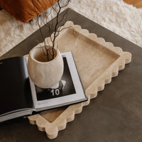 CoTHEORY | PALAZZO SCALLOPED TRAY - BEIGE TRAVERTINE