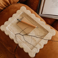 CoTHEORY | PALAZZO SCALLOPED TRAY - BEIGE TRAVERTINE