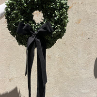 PRESERVED HYDRANGEA CHRISTMAS WREATH with DOUBLE BLACK VELVET BOW