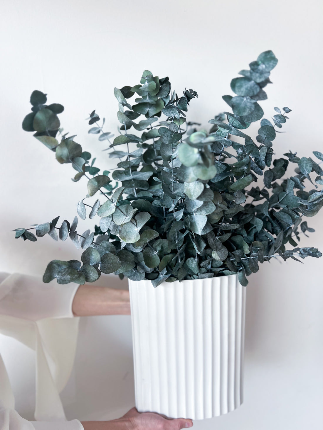 THE CHRISTMAS CENTREPIECE, PRESERVED GUM EN MASSE IN WHITE RIPPLE VASE