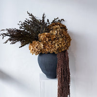 VALENTINA preserved natural hydrangea and amaranthus arrangement in black Sintra vessel