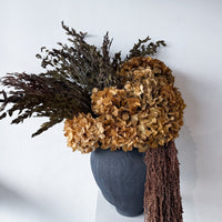 VALENTINA preserved natural hydrangea and amaranthus arrangement in black Sintra vessel