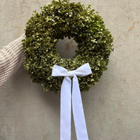 PRESERVED HYDRANGEA CHRISTMAS WREATH WITH WHITE VELVET BOW