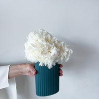 MINI RIPPLE VASE AND PRESERVED HYDRANGEA ARRANGEMENT - STEEL BLUE X WHITE