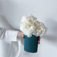 MINI RIPPLE VASE AND PRESERVED HYDRANGEA ARRANGEMENT - STEEL BLUE X WHITE