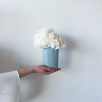 MINI RIPPLE VASE AND PRESERVED HYDRANGEA ARRANGEMENT - LIGHT BLUE X WHITE