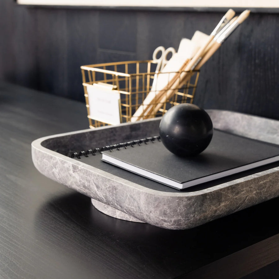 CoTHEORY | ARCHITECT FOOTED LETTER TRAY - TUNDRA GREY MARBLE