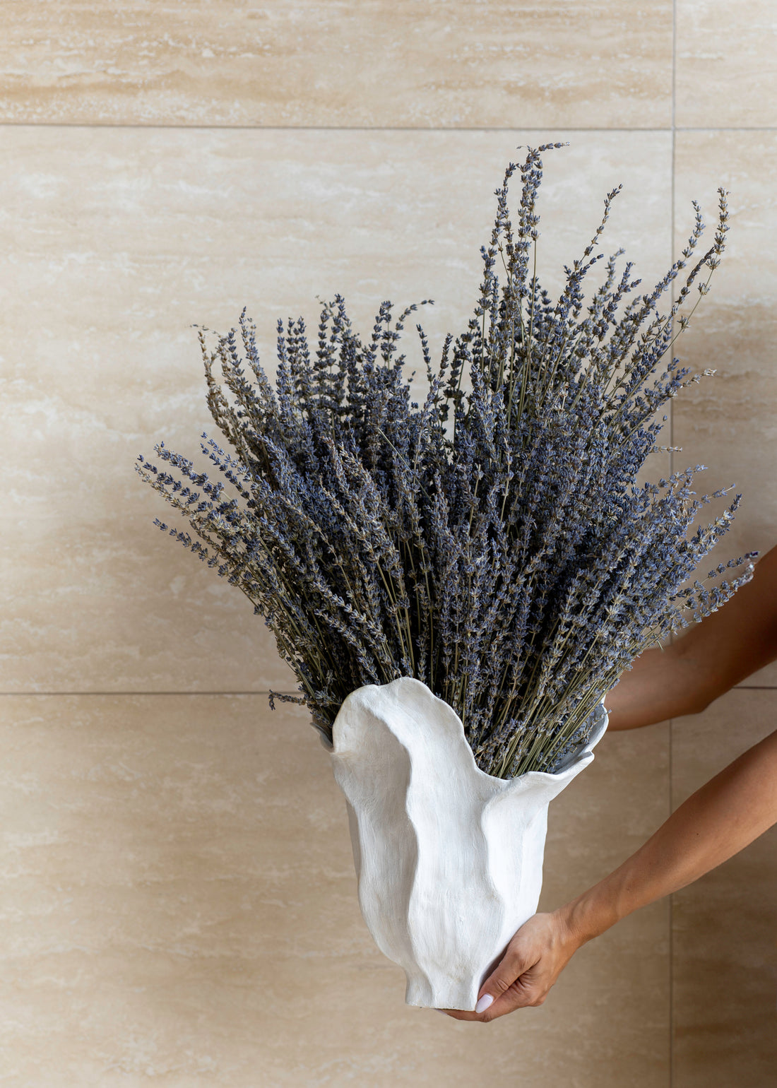 VIOLET DRIED LAVENDER EN MASSE IN WHITE ISSEY VASE- PRE ORDER DECEMBER