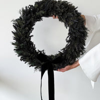 PRESERVED PINE CHRISTMAS WREATH with BLACK VELVET BOW