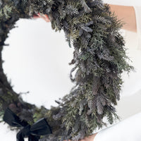 PRESERVED PINE CHRISTMAS WREATH with BLACK VELVET BOW