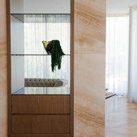 NICOLA emerald preserved amaranthus trailing from Lashay bowl green by The Palmier, styled on a shelf