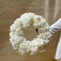 PRESERVED LARGE-LEAF HYDRANGEA WREATH - WHITE