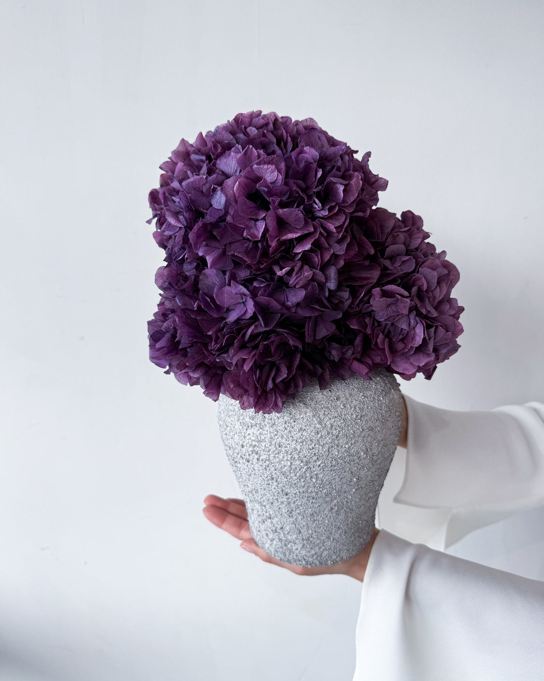 LUNA PRESERVED HYDRANGEA ARRANGEMENT IN HERAMA POT | VIOLET