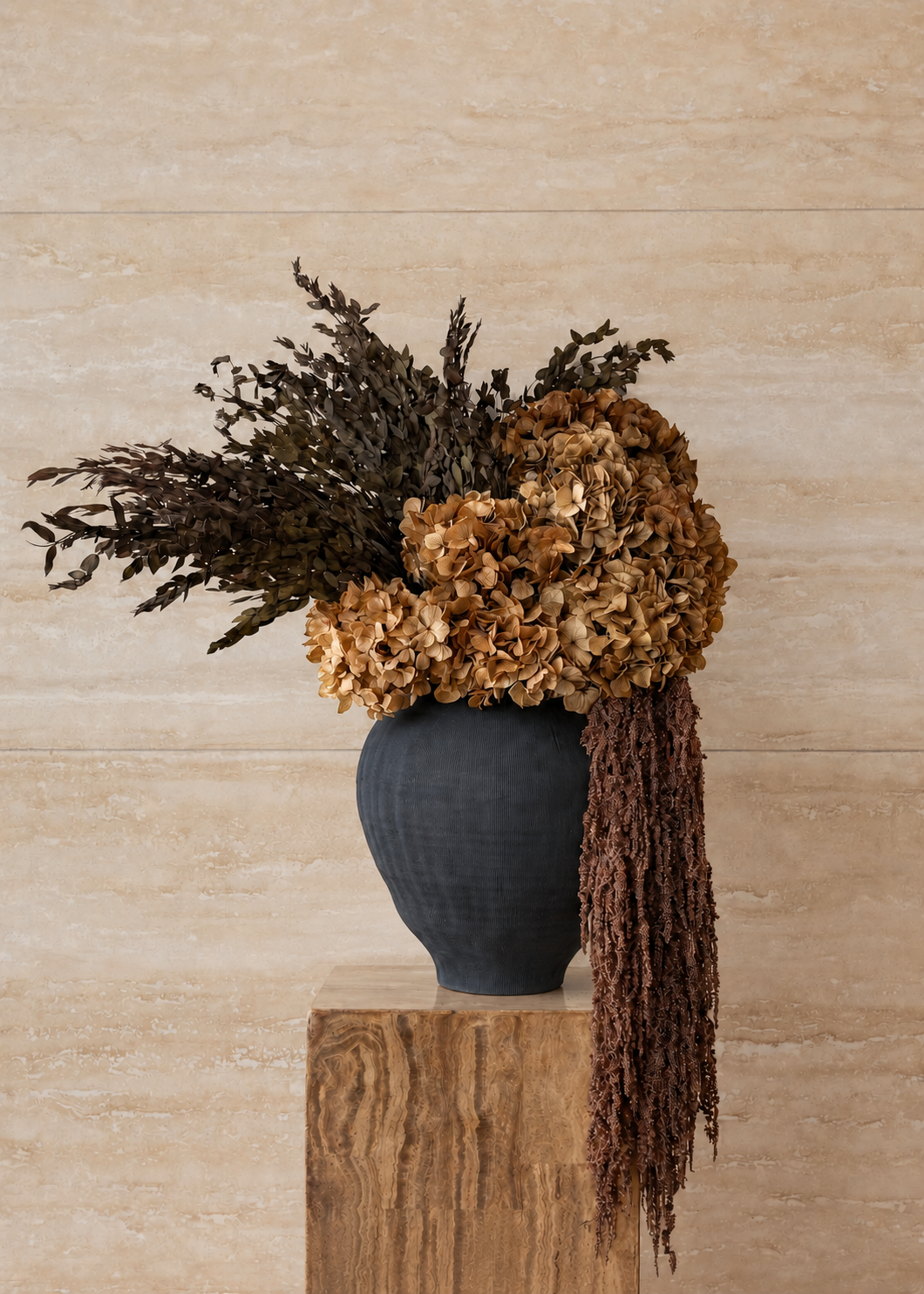 Valentina preserved flower arrangement in black Sintra vessel by The Palmier