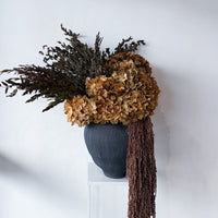 VALENTINA preserved natural hydrangea and amaranthus arrangement in black Sintra vessel