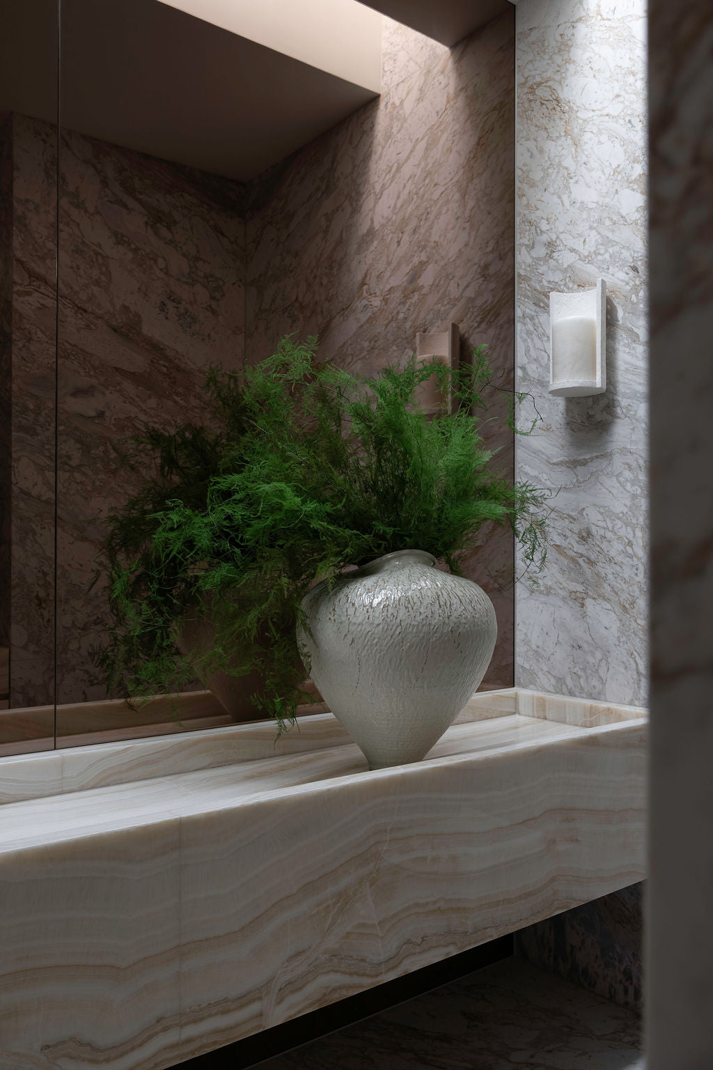 FIORA preserved green fine fern arrangement in Siena vessel