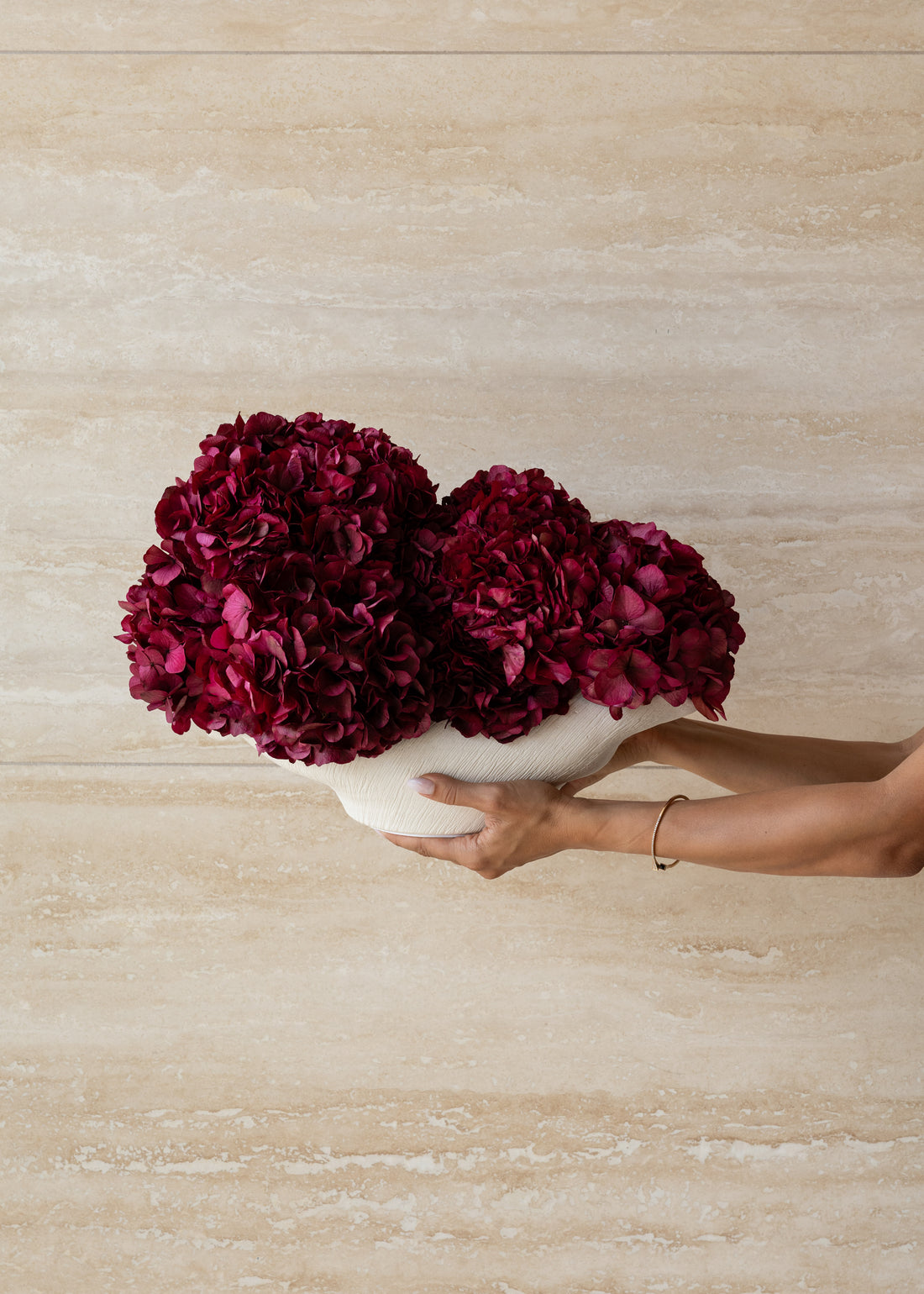 CHARLOTTE BURGUNDY PRESERVED HYDRANGEAS IN COSSE BOWL