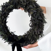 PRESERVED HYDRANGEA CHRISTMAS WREATH with BLACK VELVET BOW