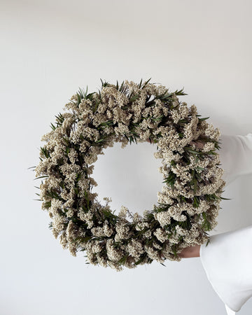 PRESERVED RICE FLOWER CHRISTMAS WREATH - IVORY