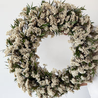 PRESERVED RICE FLOWER CHRISTMAS WREATH - IVORY