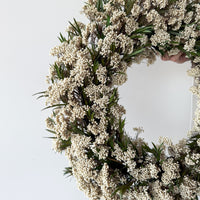 PRESERVED RICE FLOWER CHRISTMAS WREATH - IVORY