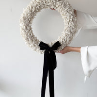 PRESERVED MOSS CHRISTMAS WREATH WITH DOUBLE BLACK VELVET BOW