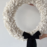 PRESERVED MOSS CHRISTMAS WREATH WITH DOUBLE BLACK VELVET BOW