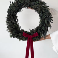 PRESERVED PINE CHRISTMAS WREATH with RED WINE BOW